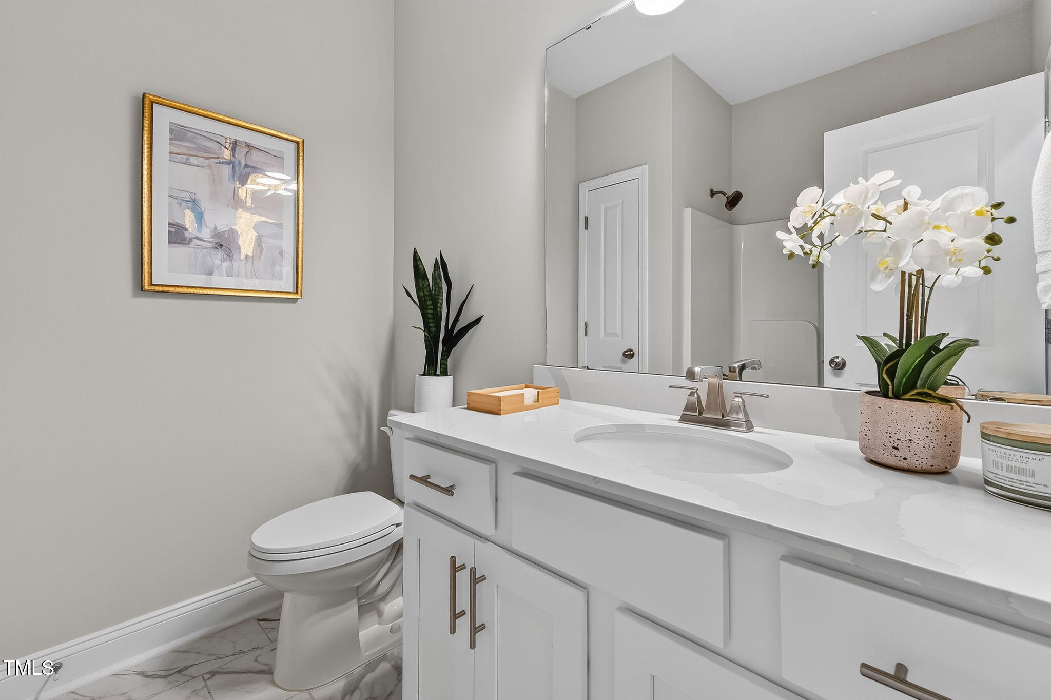 1217 Linkwood Way Fuquay-Varina, NC 27526 - Photo 31 of 44 a bathroom with a toilet a sink and mirror