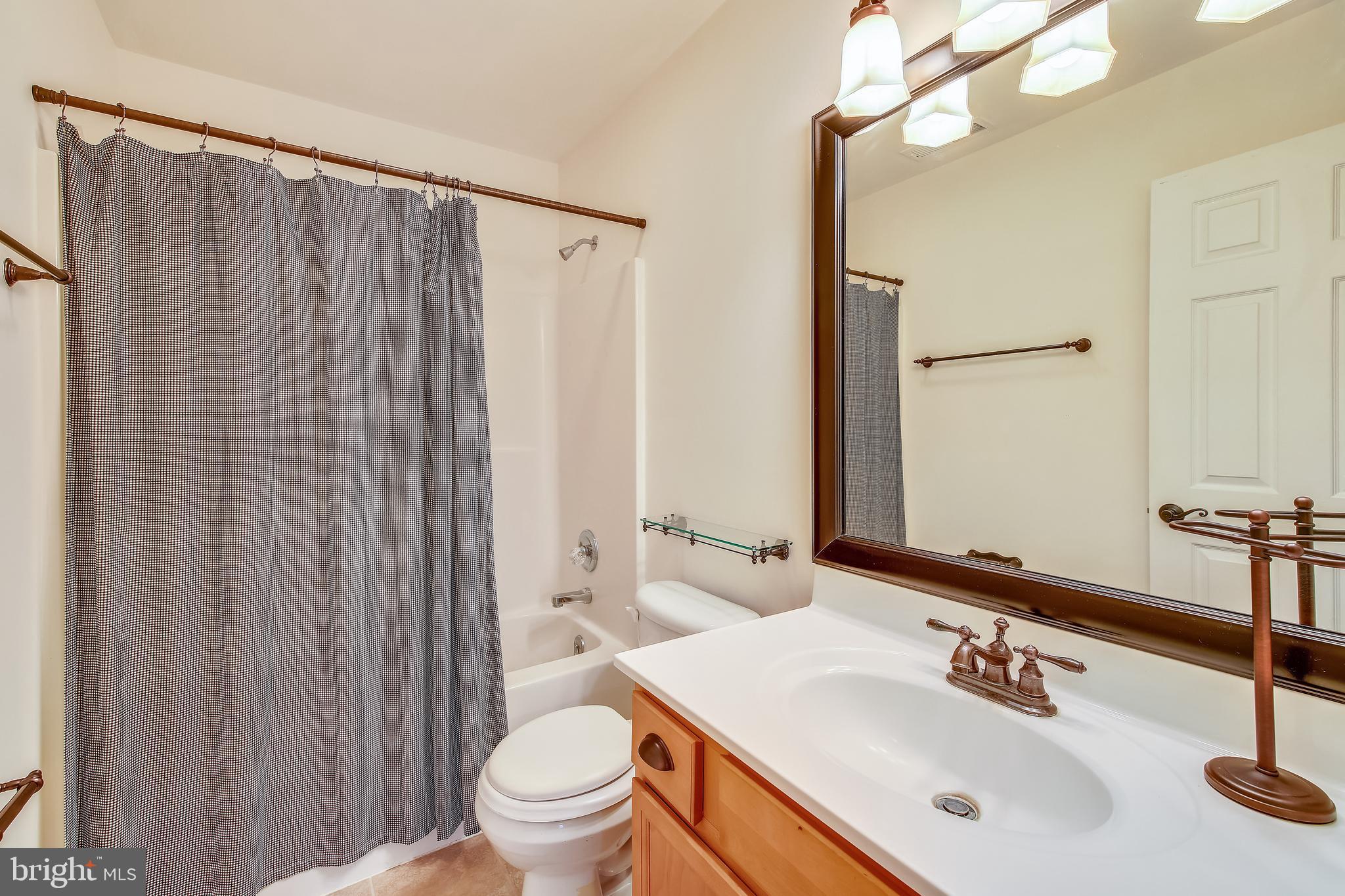 9248 Bethel Road Willards, MD 21874 - Photo 26 of 47 a bathroom with a sink a toilet a mirror and shower curtain
