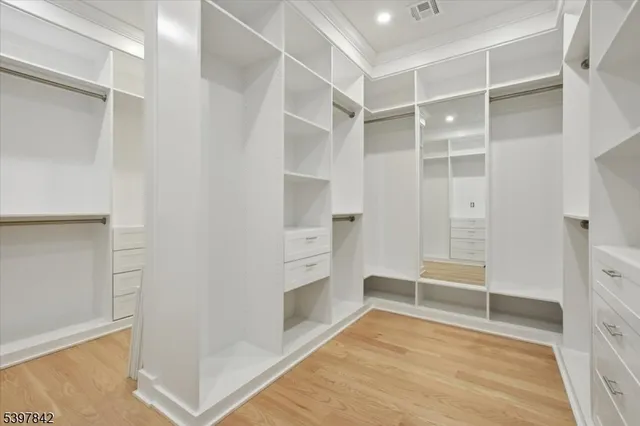 a view of walk in closet with empty racks