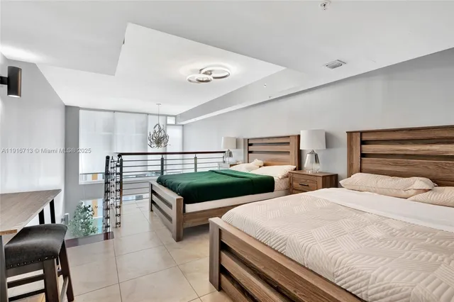 a bedroom with a bed and two night stand