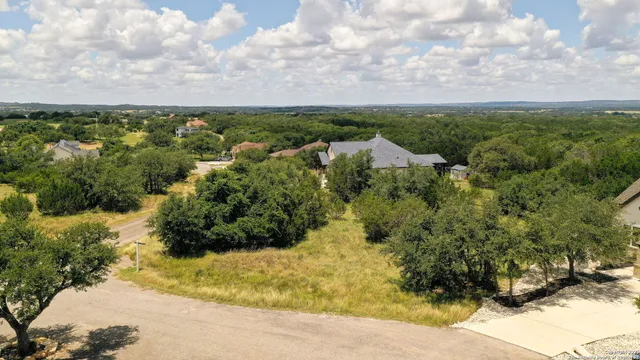 an aerial view of houses covered in trees