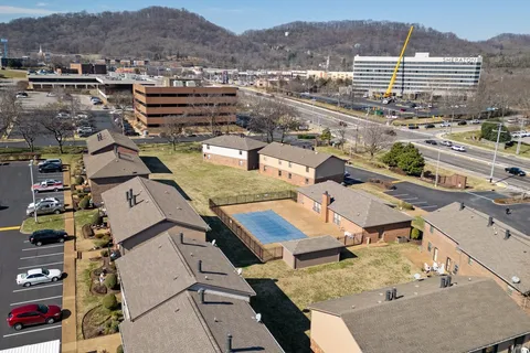 an aerial view of a city