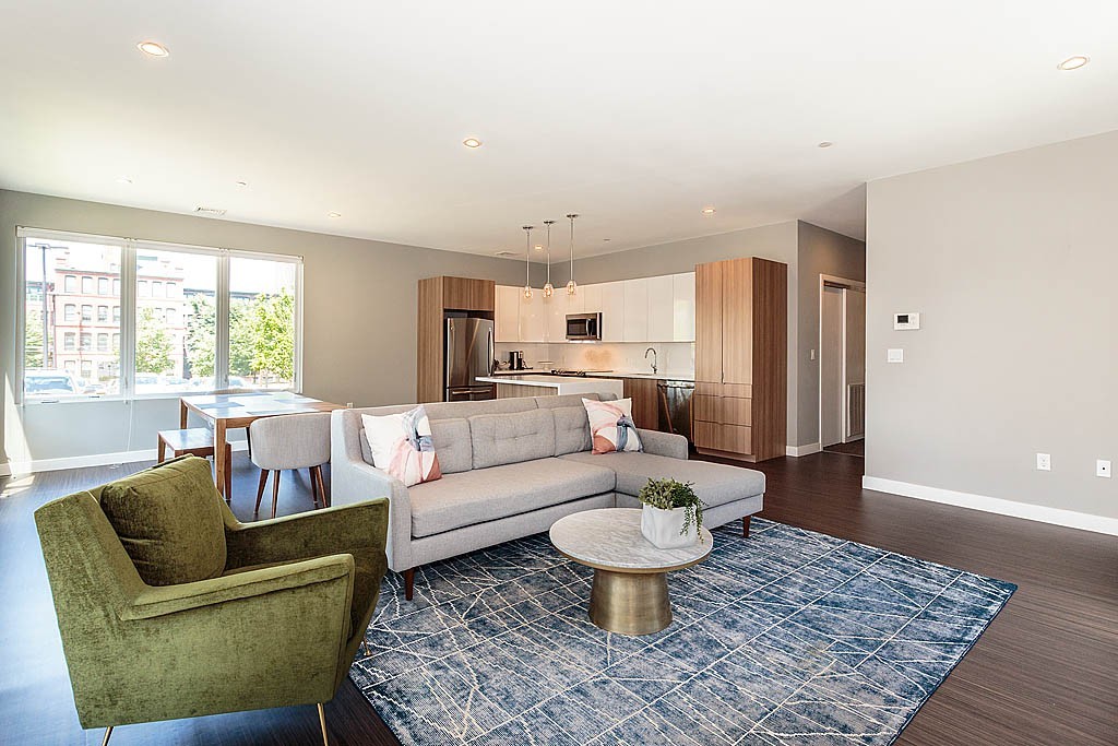 17 Ash Street Waltham, MA 02453 - Photo 2 of 32 a living room with furniture a rug a lamp and a window