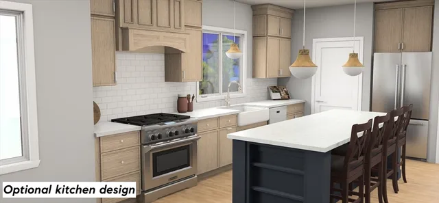 a kitchen with a stove a sink and a refrigerator