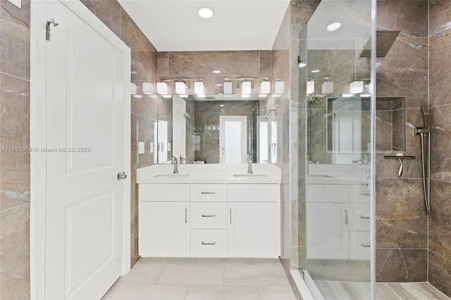 a bathroom with shower