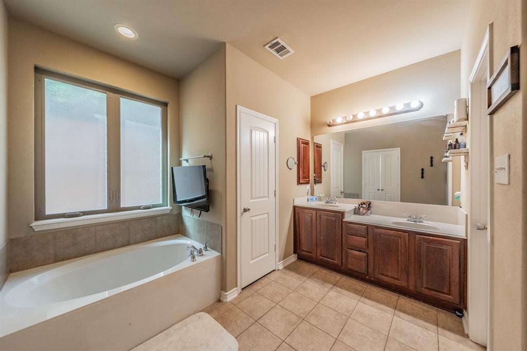 5112 Leeray Road Fort Worth, TX 76244 - Photo 18 of 34 a spacious bathroom with a tub sink and mirror
