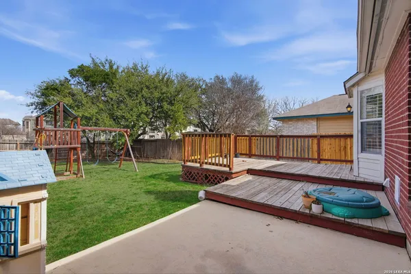 a view of a garden with a slide