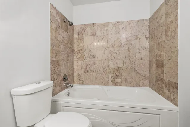 a bathroom with a toilet and a bathtub