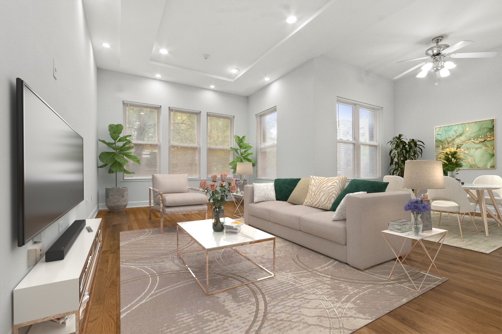 1628 West Juneway Terrace, Unit 1 Chicago, IL 60626 - Photo 2 of 49 a living room with furniture and a flat screen tv