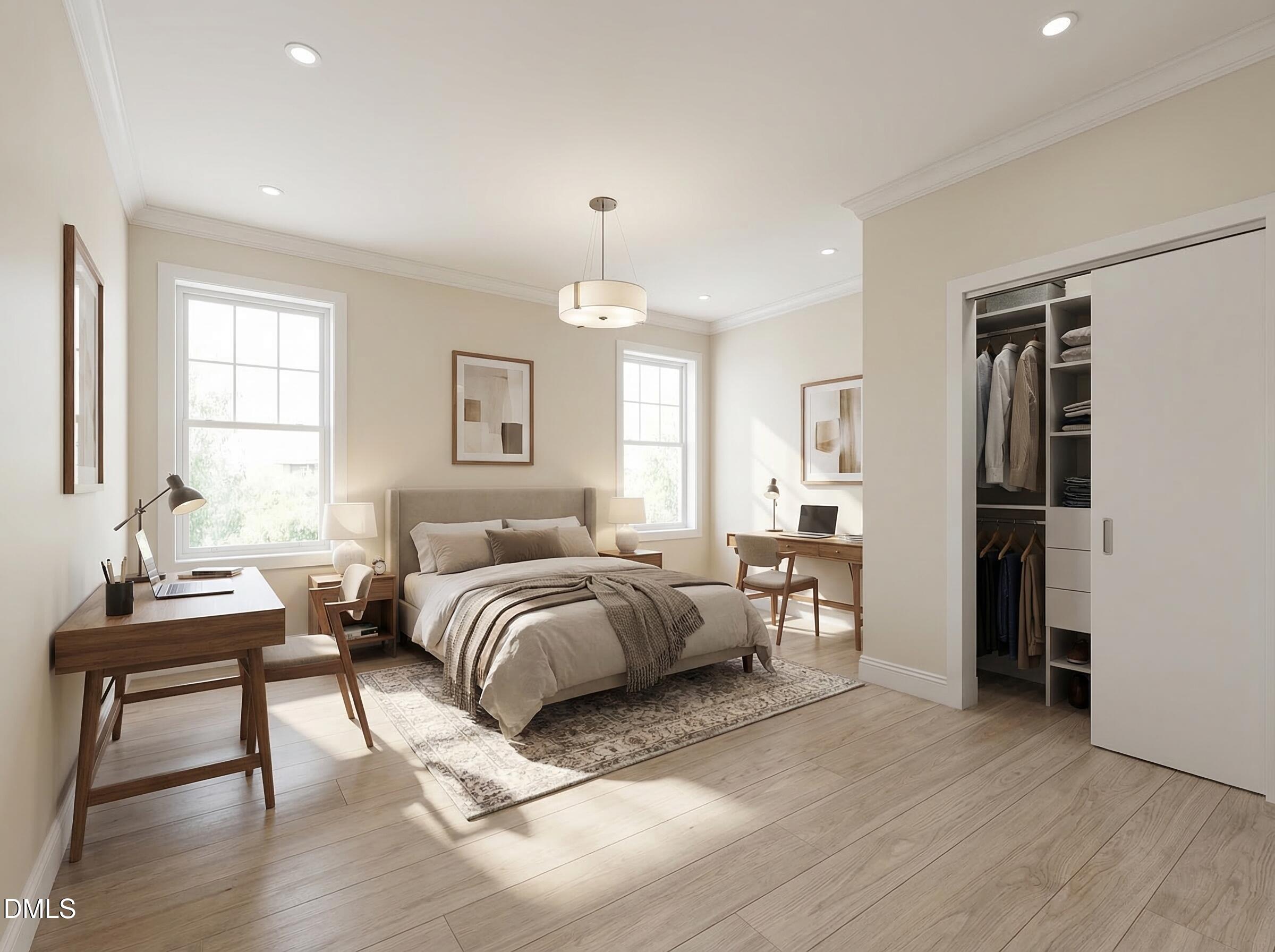 1222 Merrick Street Durham, NC 27707 - Photo 7 of 13 a spacious bedroom with a bed and a table chair