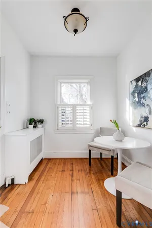 a room with table and window