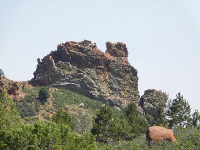 a view of a dry yard with mountains in the background