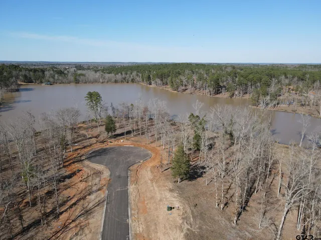 a view of a lake with beach and city view