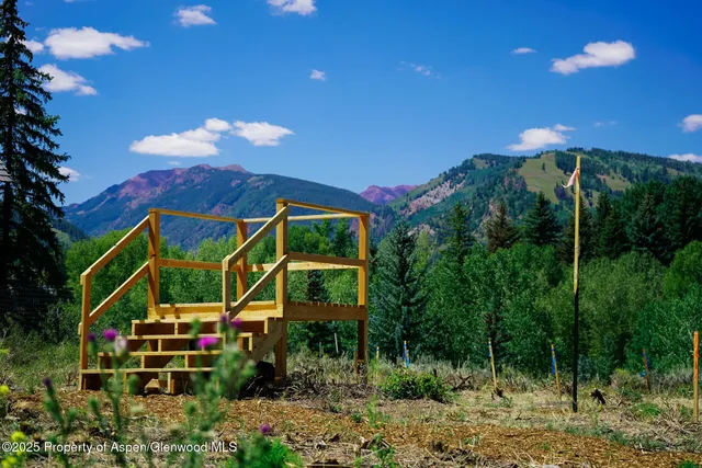 a view of a city with lush green forest