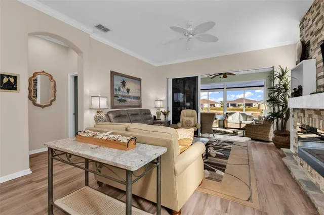 a view of a livingroom with furniture and a table