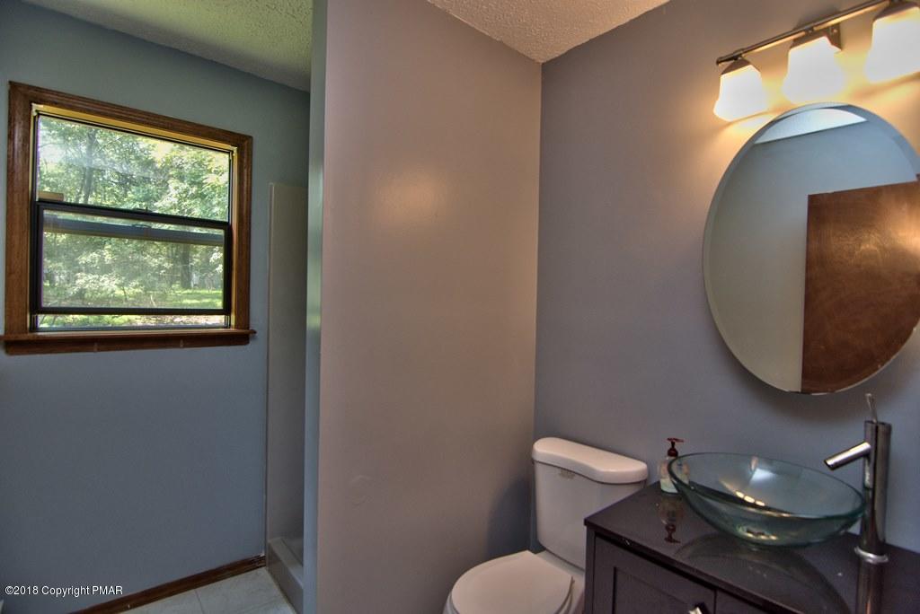 4112 Blueberry Hill Road Bushkill, PA 18324 - Photo 13 of 39 a bathroom with a toilet a sink and mirror