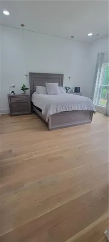 a view of a lake with a park