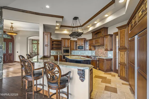 a view of a balcony with wooden floor