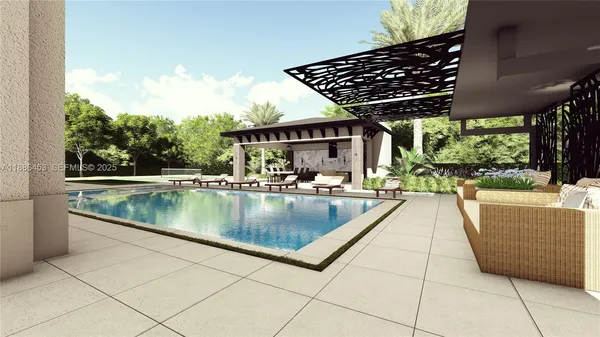 a view of a swimming pool with a patio
