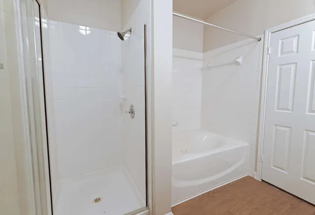 a bathroom with a bathtub