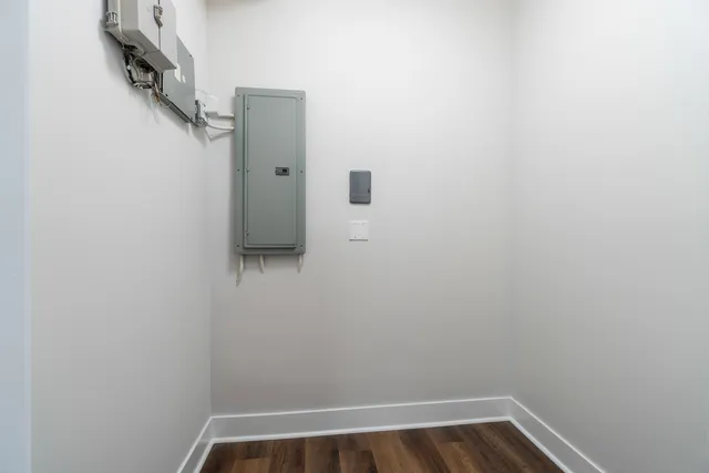 a view of small space with wooden floor