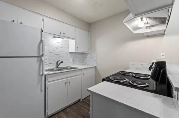 a kitchen with a sink a stove and refrigerator