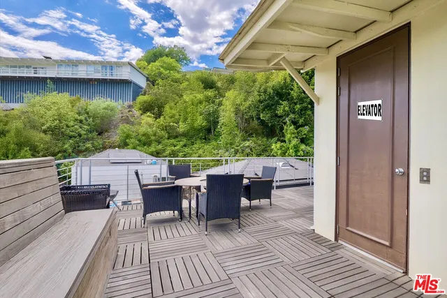 a view of a patio on the deck