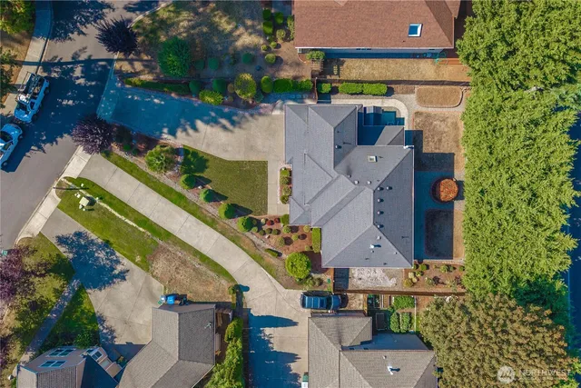 an aerial view of city and lake view