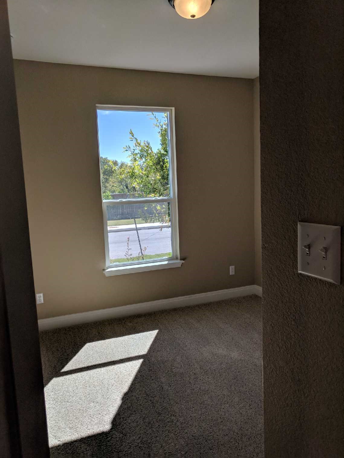2471 Sunrise Road, Unit 8 Round Rock, TX 78664 - Photo 10 of 13 Carpeted room featuring a single window, neutral wall paint, white baseboards, and a semi-flush ceiling light fixture