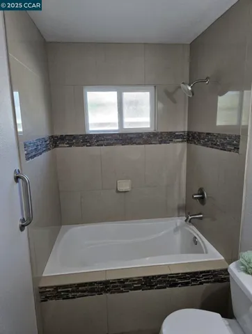 a bathroom with a bathtub