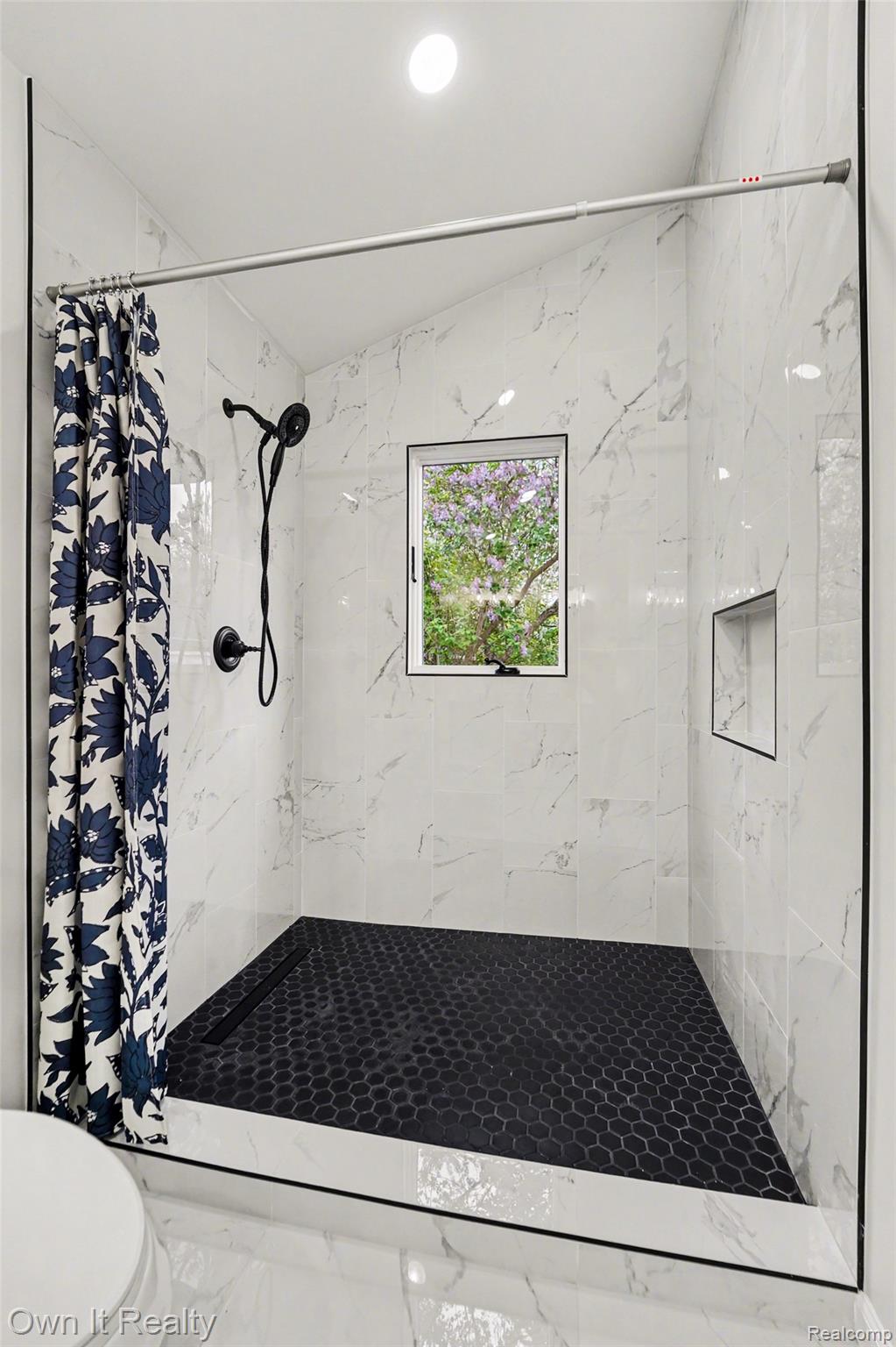 168 Kerby Road Grosse Pointe, MI 48236 - Photo 22 of 36 Full bath with a marble finish shower, marble finish floors, and recessed lighting