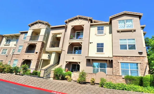 a front view of a multi story building