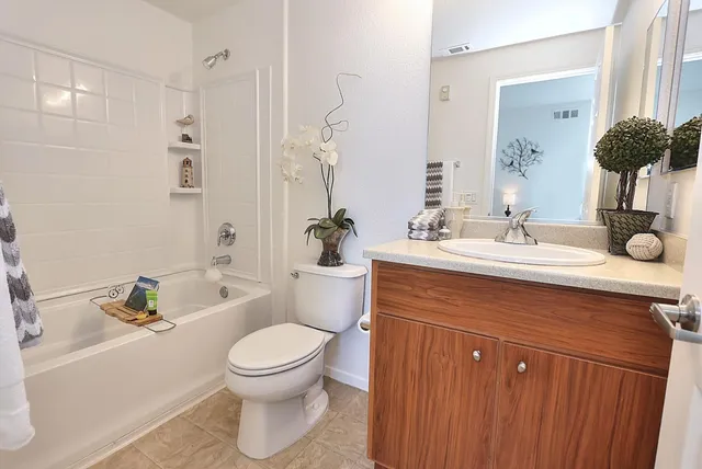 a bathroom with a bathtub