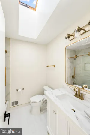 a bathroom with a sink a toilet and a mirror