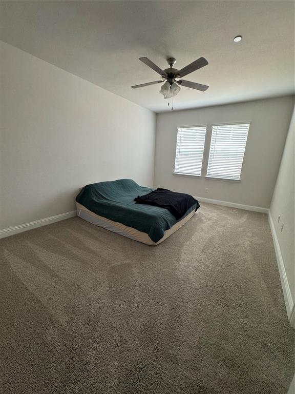 7849 Sunset Boulevard Rowlett, TX 75088 - Photo 10 of 19 The room features neutral-toned carpet flooring, a ceiling fan with integrated lighting, and two windows providing natural illumination