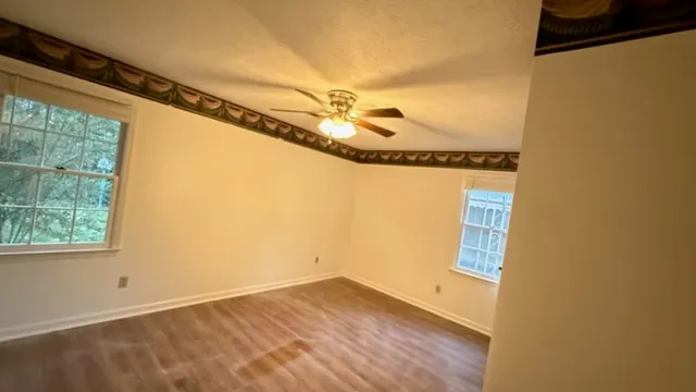 a view of a room with a window