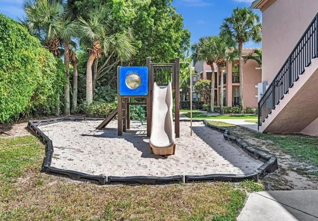 a view of a park with slides