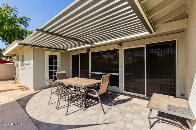 an aerial view of a swimming pool