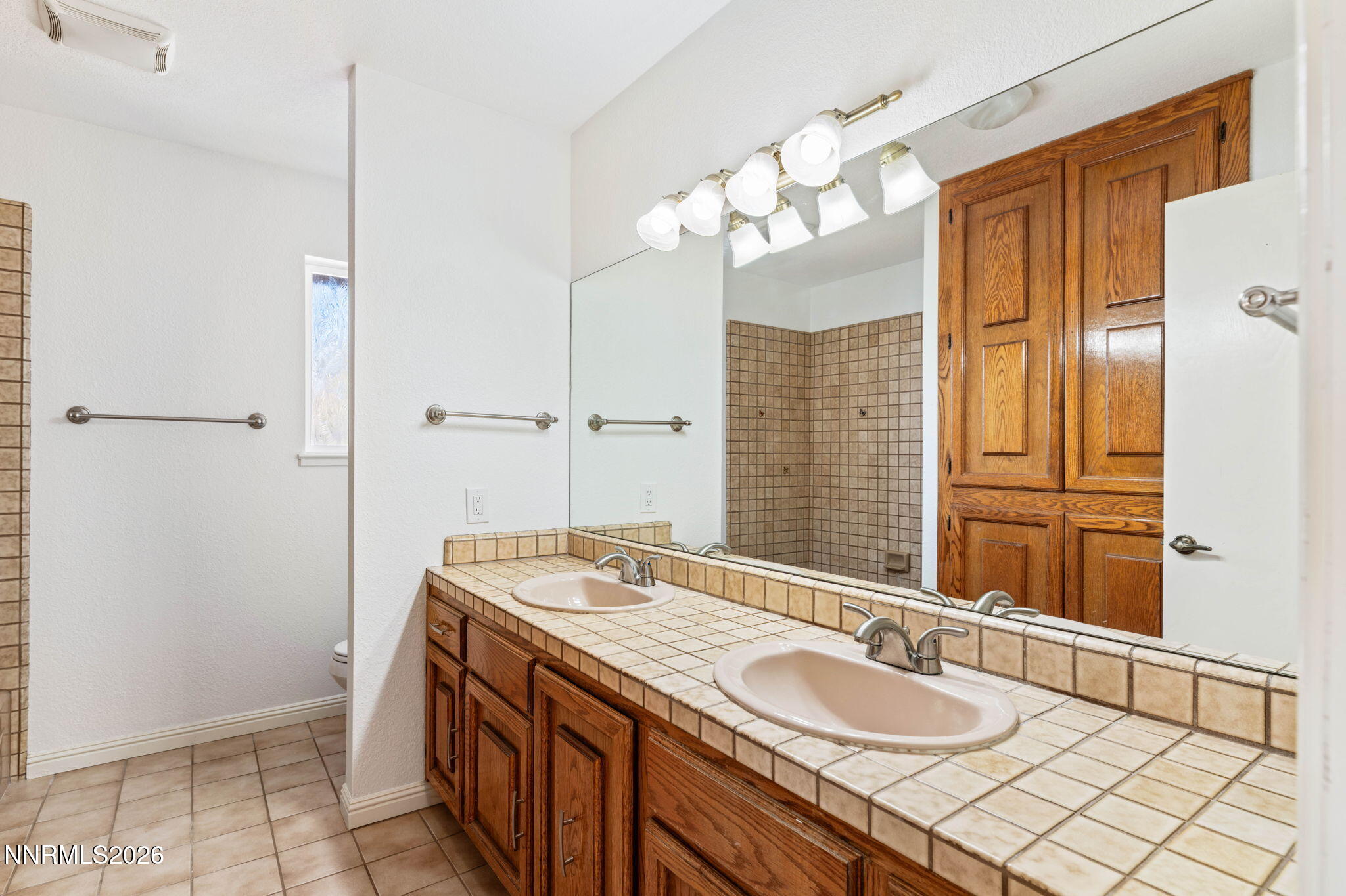1663 Mackland Avenue Minden, NV 89423 - Photo 21 of 27 a bathroom with a granite countertop sink a mirror and a shower