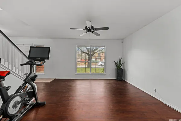 a view of a room with gym equipment
