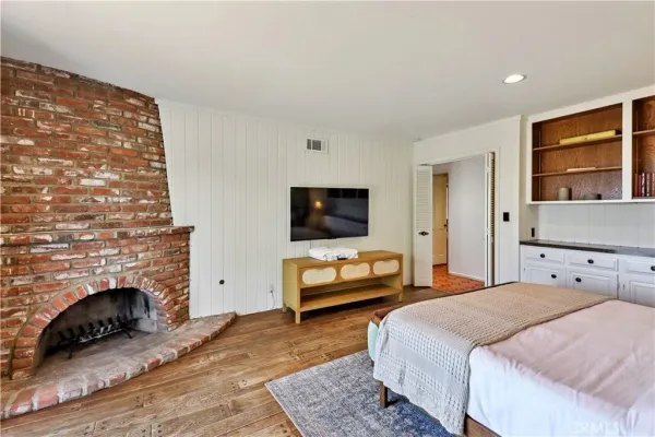 a living room with closet