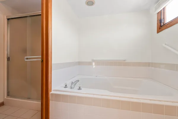 a bathroom with a bathtub