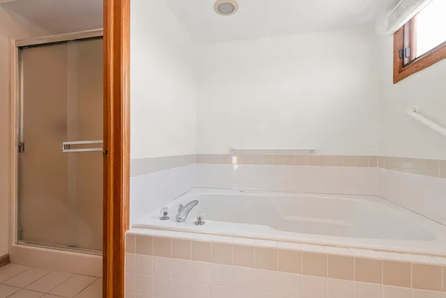 a bathroom with a bathtub