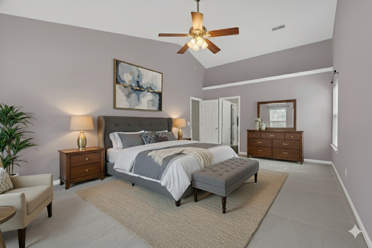8169 Londonberry Road Nashville, TN 37221 - Photo 19 of 82 a spacious bedroom with a bed a couch and potted plant on the dresser