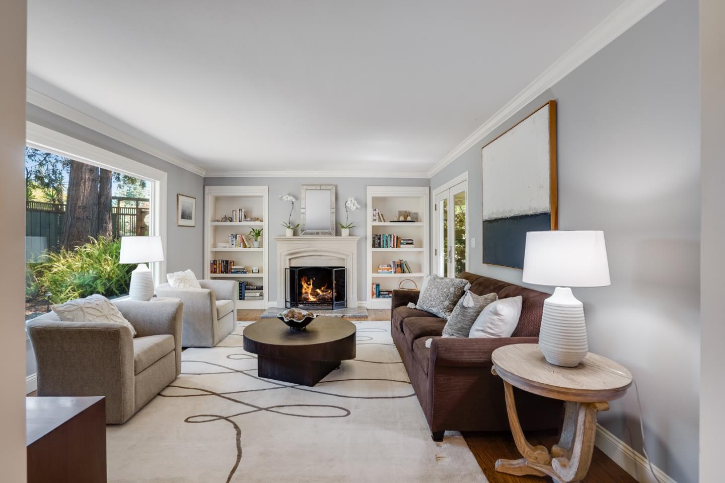 1990 Sharon Road Menlo Park, CA 94025 - Photo 8 of 40 a living room with furniture and a fireplace