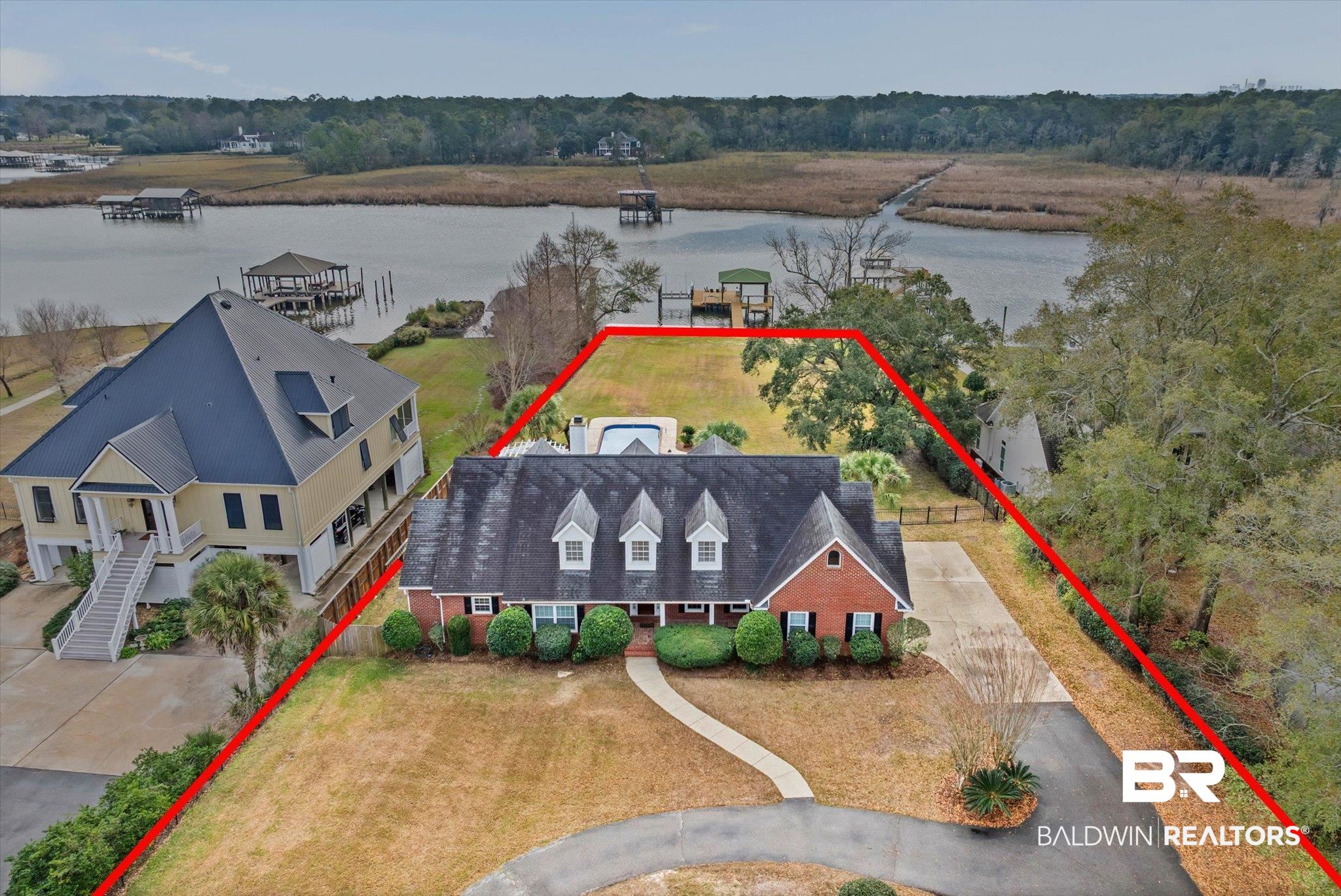 4851 Audubon Drive Mobile, AL 36619 - Photo 32 of 46 Aerial overview of property's location featuring property parcel outlined and a nearby body of water