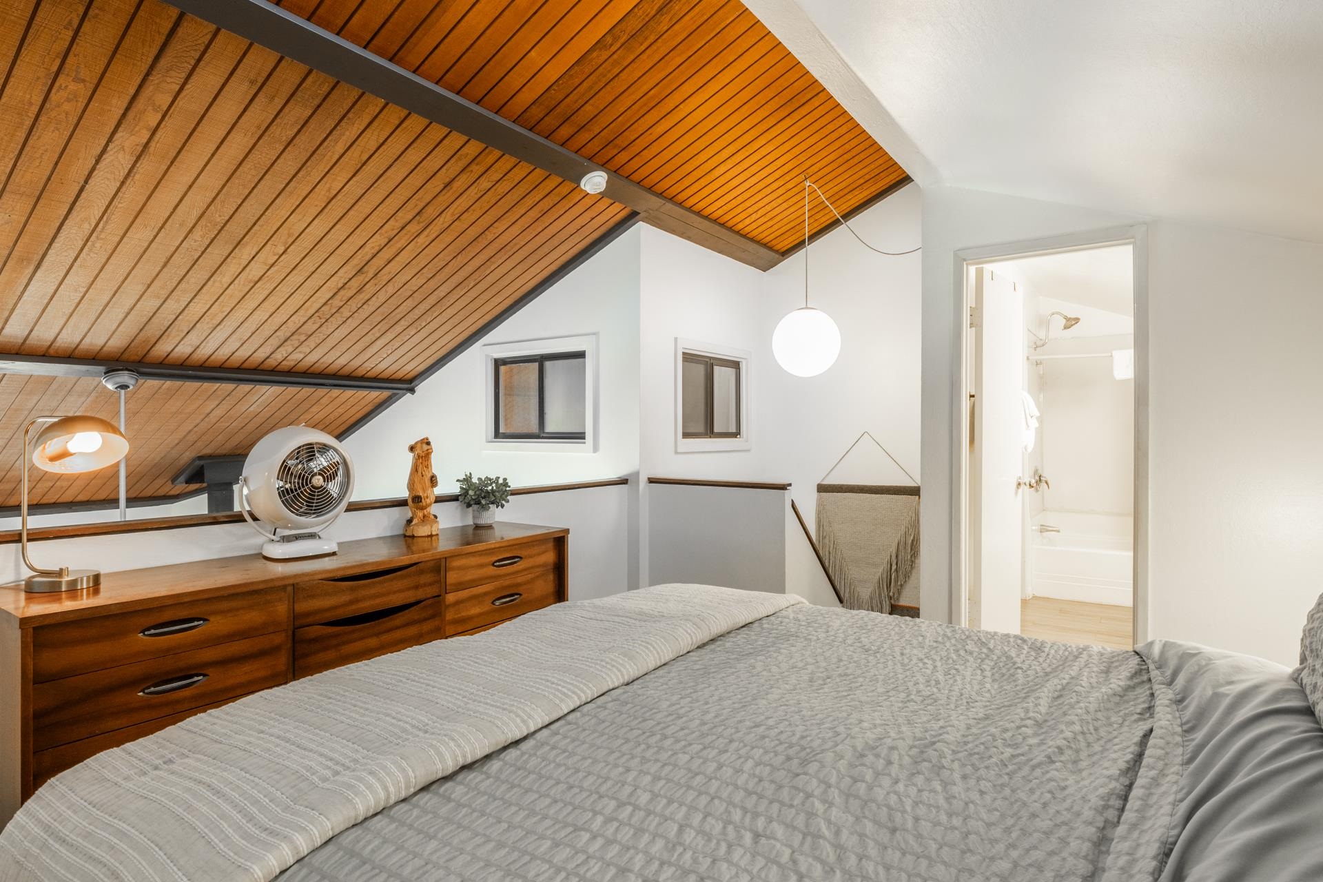 137 Laurel Mountain Road, Unit 227 Mammoth Lakes, CA 93546 - Photo 18 of 28 Bedroom with a vaulted wood ceiling