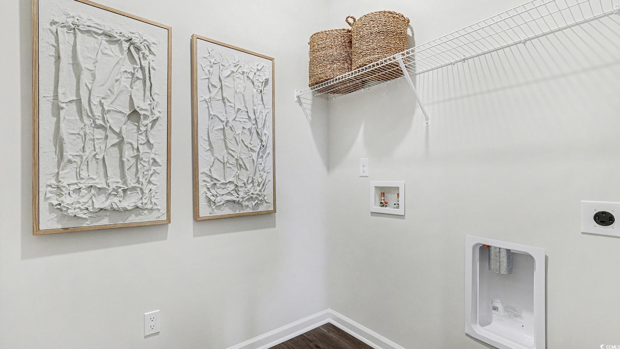 312 RookRoost Circle Conway, SC 29526 - Photo 26 of 29 Laundry room featuring hookup for an electric dryer, hookup for a washing machine, and dark wood-style floors