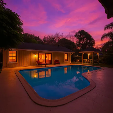 a view of an outdoor space with wooden floor
