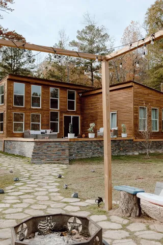 a view of a lake with a house